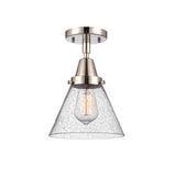 447-1C-PN-G44 1-Light 7.75" Polished Nickel Flush Mount - Seedy Large Cone Glass - LED Bulb - Dimmensions: 7.75 x 7.75 x 11 - Sloped Ceiling Compatible: No