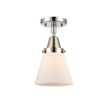447-1C-PN-G61 1-Light 6.25" Polished Nickel Flush Mount - Matte White Cased Small Cone Glass - LED Bulb - Dimmensions: 6.25 x 6.25 x 10 - Sloped Ceiling Compatible: No