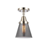 447-1C-PN-G63 1-Light 6.25" Polished Nickel Flush Mount - Plated Smoke Small Cone Glass - LED Bulb - Dimmensions: 6.25 x 6.25 x 10 - Sloped Ceiling Compatible: No