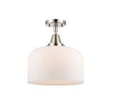 447-1C-PN-G71-L 1-Light 12" Polished Nickel Flush Mount - Matte White Cased X-Large Bell Glass - LED Bulb - Dimmensions: 12 x 12 x 12.5 - Sloped Ceiling Compatible: No