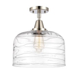 447-1C-PN-G713-L 1-Light 12" Polished Nickel Flush Mount - Clear Deco Swirl X-Large Bell Glass - LED Bulb - Dimmensions: 12 x 12 x 12.5 - Sloped Ceiling Compatible: No