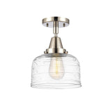 447-1C-PN-G713 1-Light 8" Polished Nickel Flush Mount - Clear Deco Swirl Large Bell Glass - LED Bulb - Dimmensions: 8 x 8 x 10.375 - Sloped Ceiling Compatible: No