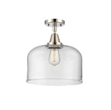 447-1C-PN-G72-L 1-Light 12" Polished Nickel Flush Mount - Clear X-Large Bell Glass - LED Bulb - Dimmensions: 12 x 12 x 12.5 - Sloped Ceiling Compatible: No