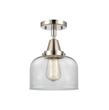 447-1C-PN-G72 1-Light 8" Polished Nickel Flush Mount - Clear Large Bell Glass - LED Bulb - Dimmensions: 8 x 8 x 10.375 - Sloped Ceiling Compatible: No