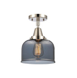 447-1C-PN-G73 1-Light 8" Polished Nickel Flush Mount - Plated Smoke Large Bell Glass - LED Bulb - Dimmensions: 8 x 8 x 10.375 - Sloped Ceiling Compatible: No