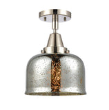 447-1C-PN-G78 1-Light 8" Polished Nickel Flush Mount - Silver Plated Mercury Large Bell Glass - LED Bulb - Dimmensions: 8 x 8 x 10.375 - Sloped Ceiling Compatible: No