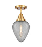 447-1C-SG-G165 1-Light 6.5" Satin Gold Flush Mount - Clear Crackle Geneseo Glass - LED Bulb - Dimmensions: 6.5 x 6.5 x 12 - Sloped Ceiling Compatible: No