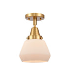 447-1C-SG-G171 1-Light 7" Satin Gold Flush Mount - Matte White Cased Fulton Glass - LED Bulb - Dimmensions: 7 x 7 x 9 - Sloped Ceiling Compatible: No