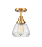 447-1C-SG-G172 1-Light 7" Satin Gold Flush Mount - Clear Fulton Glass - LED Bulb - Dimmensions: 7 x 7 x 9 - Sloped Ceiling Compatible: No