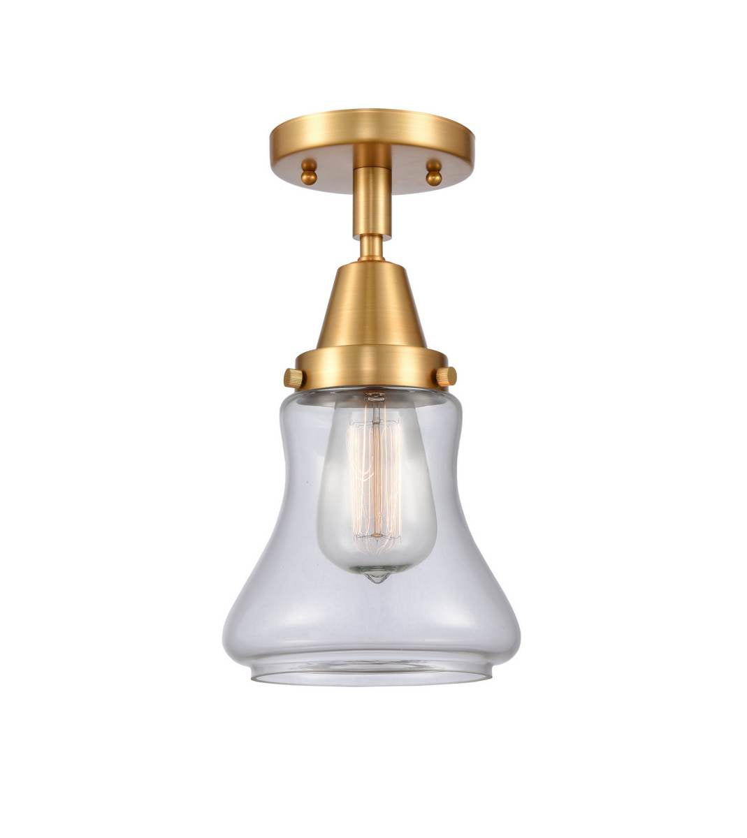 447-1C-SG-G192 1-Light 6.25" Satin Gold Flush Mount - Clear Bellmont Glass - LED Bulb - Dimmensions: 6.25 x 6.25 x 10 - Sloped Ceiling Compatible: No