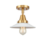 447-1C-SG-G1 1-Light 8.5" Satin Gold Flush Mount - White Halophane Glass - LED Bulb - Dimmensions: 8.5 x 8.5 x 7 - Sloped Ceiling Compatible: No