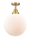 447-1C-SG-G201-12 1-Light 12" Satin Gold Flush Mount - Matte White Cased Beacon Glass - LED Bulb - Dimmensions: 12 x 12 x 14.5 - Sloped Ceiling Compatible: No