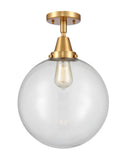447-1C-SG-G202-12 1-Light 12" Satin Gold Flush Mount - Clear Beacon Glass - LED Bulb - Dimmensions: 12 x 12 x 14.5 - Sloped Ceiling Compatible: No