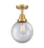 447-1C-SG-G202-8 1-Light 8" Satin Gold Flush Mount - Clear Beacon Glass - LED Bulb - Dimmensions: 8 x 8 x 12.75 - Sloped Ceiling Compatible: No