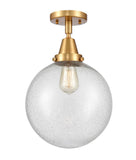 447-1C-SG-G204-10 1-Light 10" Satin Gold Flush Mount - Seedy Beacon Glass - LED Bulb - Dimmensions: 10 x 10 x 12.5 - Sloped Ceiling Compatible: No