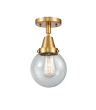 447-1C-SG-G204-6 1-Light 6" Satin Gold Flush Mount - Seedy Beacon Glass - LED Bulb - Dimmensions: 6 x 6 x 10.75 - Sloped Ceiling Compatible: No