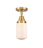 447-1C-SG-G311 1-Light 4.5" Satin Gold Flush Mount - Matte White Cased Dover Glass - LED Bulb - Dimmensions: 4.5 x 4.5 x 9.75 - Sloped Ceiling Compatible: No