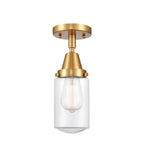 447-1C-SG-G312 1-Light 4.5" Satin Gold Flush Mount - Clear Dover Glass - LED Bulb - Dimmensions: 4.5 x 4.5 x 9.75 - Sloped Ceiling Compatible: No