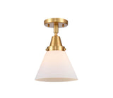 447-1C-SG-G41 1-Light 7.75" Satin Gold Flush Mount - Matte White Cased Large Cone Glass - LED Bulb - Dimmensions: 7.75 x 7.75 x 11 - Sloped Ceiling Compatible: No