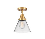 447-1C-SG-G42 1-Light 7.75" Satin Gold Flush Mount - Clear Large Cone Glass - LED Bulb - Dimmensions: 7.75 x 7.75 x 11 - Sloped Ceiling Compatible: No