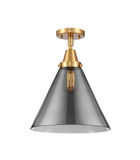 447-1C-SG-G43-L 1-Light 12" Satin Gold Flush Mount - Plated Smoke Cone 12" Glass - LED Bulb - Dimmensions: 12 x 12 x 15.5 - Sloped Ceiling Compatible: No