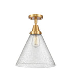 447-1C-SG-G44-L 1-Light 12" Satin Gold Flush Mount - Seedy Cone 12" Glass - LED Bulb - Dimmensions: 12 x 12 x 15.5 - Sloped Ceiling Compatible: No