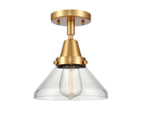 447-1C-SG-G4472 1-Light 8" Satin Gold Flush Mount - Clear Caden Glass - LED Bulb - Dimmensions: 8 x 8 x 7 - Sloped Ceiling Compatible: No