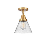 447-1C-SG-G44 1-Light 7.75" Satin Gold Flush Mount - Seedy Large Cone Glass - LED Bulb - Dimmensions: 7.75 x 7.75 x 11 - Sloped Ceiling Compatible: No