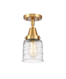 447-1C-SG-G513 1-Light 5" Satin Gold Flush Mount - Clear Deco Swirl Small Bell Glass - LED Bulb - Dimmensions: 5 x 5 x 10 - Sloped Ceiling Compatible: No
