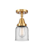 447-1C-SG-G52 1-Light 5" Satin Gold Flush Mount - Clear Small Bell Glass - LED Bulb - Dimmensions: 5 x 5 x 10 - Sloped Ceiling Compatible: No