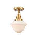 447-1C-SG-G531 1-Light 7.5" Satin Gold Flush Mount - Matte White Cased Small Oxford Glass - LED Bulb - Dimmensions: 7.5 x 7.5 x 9 - Sloped Ceiling Compatible: No