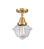 447-1C-SG-G532 1-Light 7.5" Satin Gold Flush Mount - Clear Small Oxford Glass - LED Bulb - Dimmensions: 7.5 x 7.5 x 9 - Sloped Ceiling Compatible: No