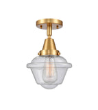447-1C-SG-G534 1-Light 7.5" Satin Gold Flush Mount - Seedy Small Oxford Glass - LED Bulb - Dimmensions: 7.5 x 7.5 x 9 - Sloped Ceiling Compatible: No