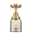 447-1C-SG-G58 1-Light 5" Satin Gold Flush Mount - Silver Plated Mercury Small Bell Glass - LED Bulb - Dimmensions: 5 x 5 x 12.5 - Sloped Ceiling Compatible: No