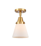 447-1C-SG-G61 1-Light 6.25" Satin Gold Flush Mount - Matte White Cased Small Cone Glass - LED Bulb - Dimmensions: 6.25 x 6.25 x 10 - Sloped Ceiling Compatible: No