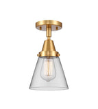 447-1C-SG-G62 1-Light 6.25" Satin Gold Flush Mount - Clear Small Cone Glass - LED Bulb - Dimmensions: 6.25 x 6.25 x 10 - Sloped Ceiling Compatible: No