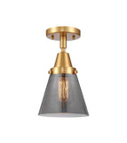 447-1C-SG-G63 1-Light 6.25" Satin Gold Flush Mount - Plated Smoke Small Cone Glass - LED Bulb - Dimmensions: 6.25 x 6.25 x 10 - Sloped Ceiling Compatible: No
