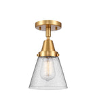 447-1C-SG-G64 1-Light 6.25" Satin Gold Flush Mount - Seedy Small Cone Glass - LED Bulb - Dimmensions: 6.25 x 6.25 x 10 - Sloped Ceiling Compatible: No