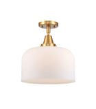 447-1C-SG-G71-L 1-Light 12" Satin Gold Flush Mount - Matte White Cased X-Large Bell Glass - LED Bulb - Dimmensions: 12 x 12 x 12.5 - Sloped Ceiling Compatible: No