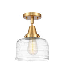 447-1C-SG-G713 1-Light 8" Satin Gold Flush Mount - Clear Deco Swirl Large Bell Glass - LED Bulb - Dimmensions: 8 x 8 x 10.375 - Sloped Ceiling Compatible: No