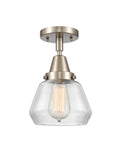447-1C-SN-G172 1-Light 7" Brushed Satin Nickel Flush Mount - Clear Fulton Glass - LED Bulb - Dimmensions: 7 x 7 x 9 - Sloped Ceiling Compatible: No
