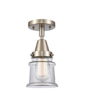 447-1C-SN-G182S 1-Light 6" Brushed Satin Nickel Flush Mount - Clear Small Canton Glass - LED Bulb - Dimmensions: 6 x 6 x 10 - Sloped Ceiling Compatible: No