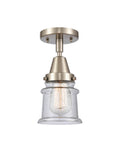 447-1C-SN-G184S 1-Light 6" Brushed Satin Nickel Flush Mount - Seedy Small Canton Glass - LED Bulb - Dimmensions: 6 x 6 x 10 - Sloped Ceiling Compatible: No