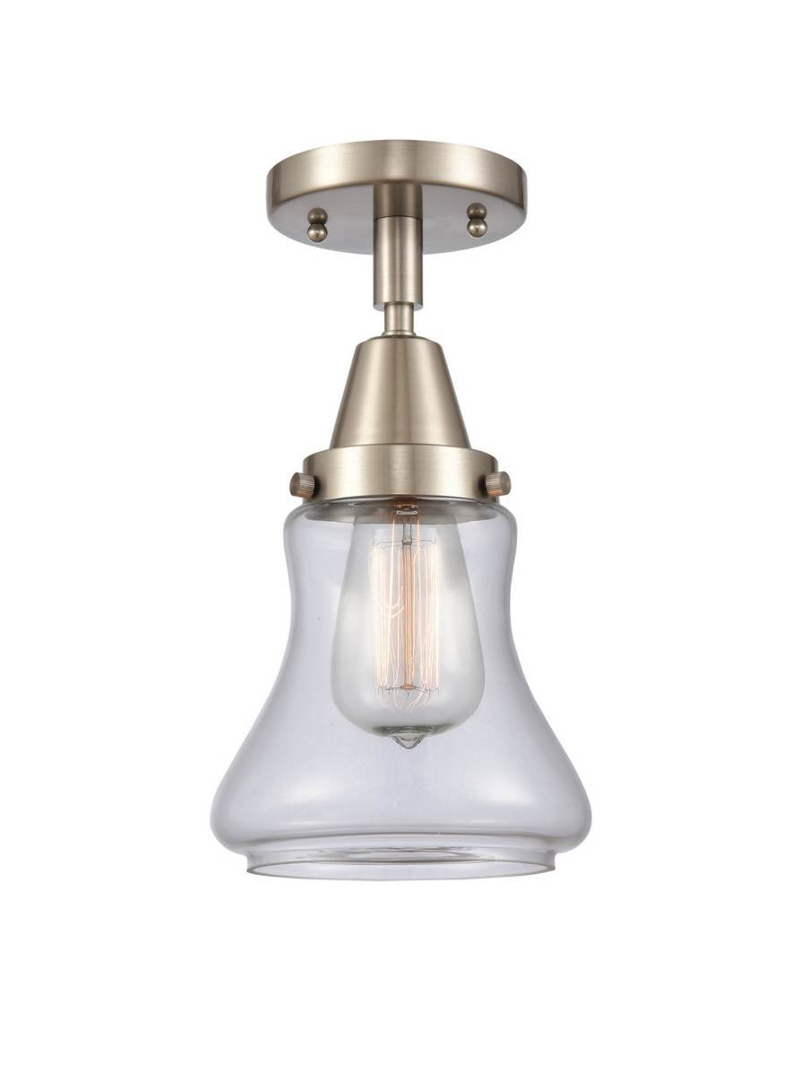 447-1C-SN-G192 1-Light 6.25" Brushed Satin Nickel Flush Mount - Clear Bellmont Glass - LED Bulb - Dimmensions: 6.25 x 6.25 x 10 - Sloped Ceiling Compatible: No