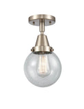 447-1C-SN-G204-6 1-Light 6" Brushed Satin Nickel Flush Mount - Seedy Beacon Glass - LED Bulb - Dimmensions: 6 x 6 x 10.75 - Sloped Ceiling Compatible: No