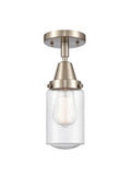 447-1C-SN-G314 1-Light 4.5" Brushed Satin Nickel Flush Mount - Seedy Dover Glass - LED Bulb - Dimmensions: 4.5 x 4.5 x 9.75 - Sloped Ceiling Compatible: No