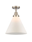 447-1C-SN-G41-L 1-Light 12" Brushed Satin Nickel Flush Mount - Matte White Cased Cone 12" Glass - LED Bulb - Dimmensions: 12 x 12 x 15.5 - Sloped Ceiling Compatible: No