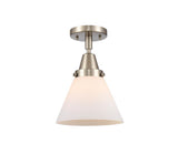 447-1C-SN-G41 1-Light 7.75" Brushed Satin Nickel Flush Mount - Matte White Cased Large Cone Glass - LED Bulb - Dimmensions: 7.75 x 7.75 x 11 - Sloped Ceiling Compatible: No