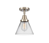 447-1C-SN-G42 1-Light 7.75" Brushed Satin Nickel Flush Mount - Clear Large Cone Glass - LED Bulb - Dimmensions: 7.75 x 7.75 x 11 - Sloped Ceiling Compatible: No
