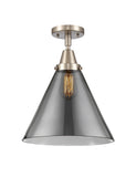 447-1C-SN-G43-L 1-Light 12" Brushed Satin Nickel Flush Mount - Plated Smoke Cone 12" Glass - LED Bulb - Dimmensions: 12 x 12 x 15.5 - Sloped Ceiling Compatible: No